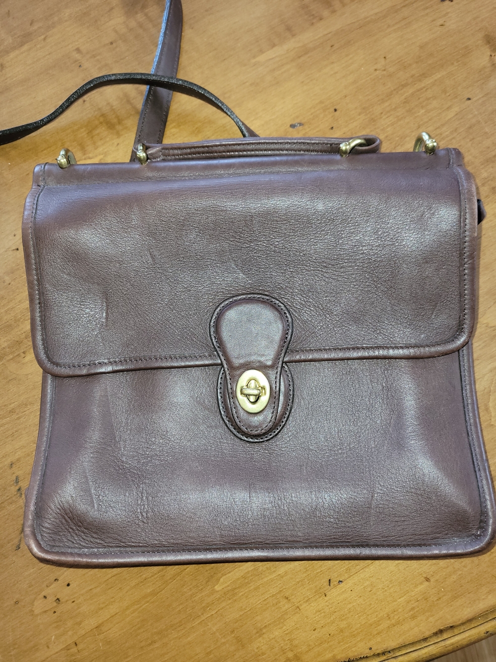 Coach Brown Leather Turn-Lock Crossbody Satchel